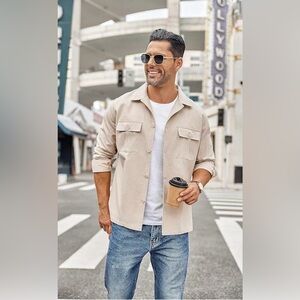COOFANDY Casual Long Sleeve Button Down Lightweight Shacket with Pockets NWT